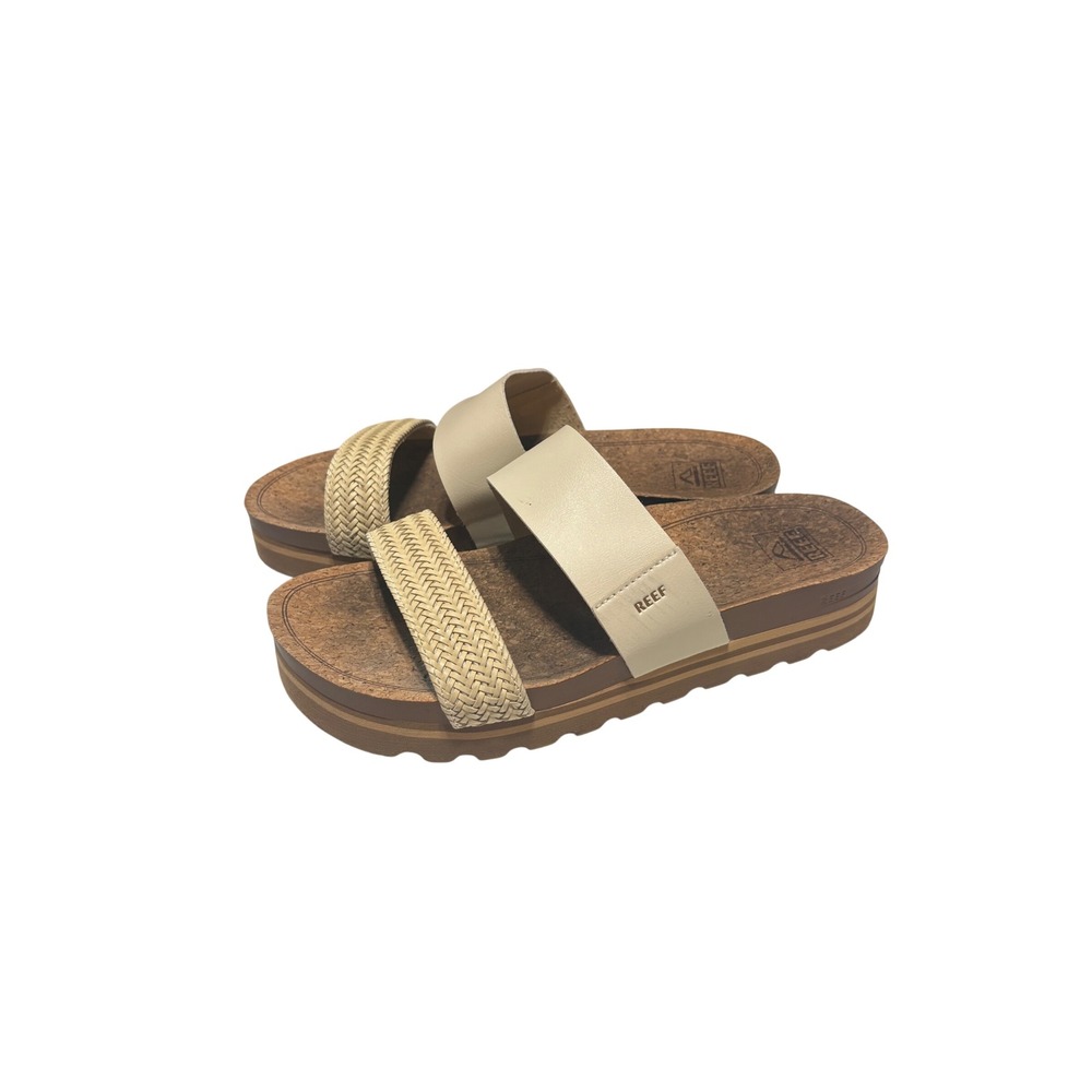 Reef Cushion Vista Hi Platform Sandals Tan Woven Slides Women 10